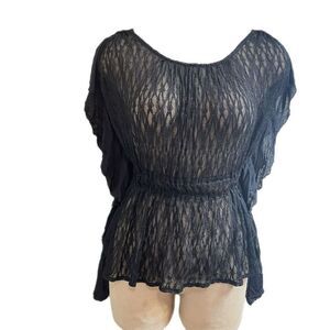 NWT Free People June Black Sheer Knit Blouse Lace Top Size XS New